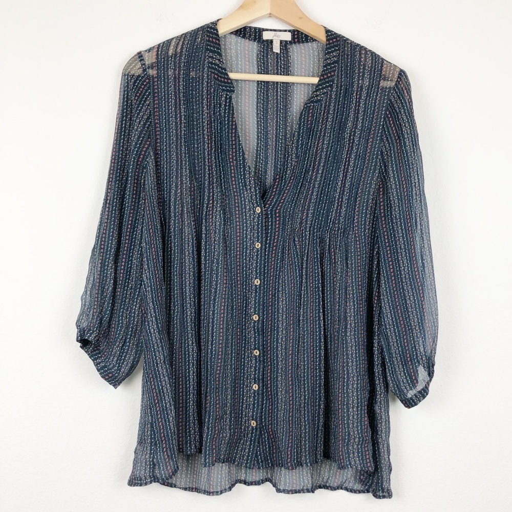 JOIE Silk Peasant Blouse Blue Floral Pattern Small